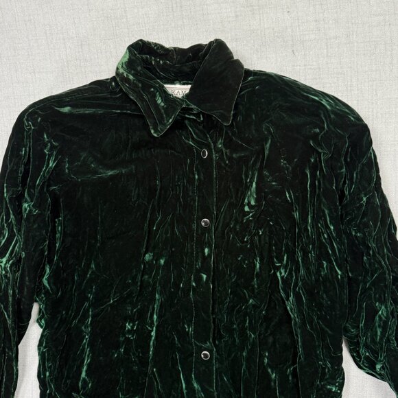Vintage Norma Kamali Button Down Shirt Green Velvet Long Sleeves Size S Small - Picture 4 of 14